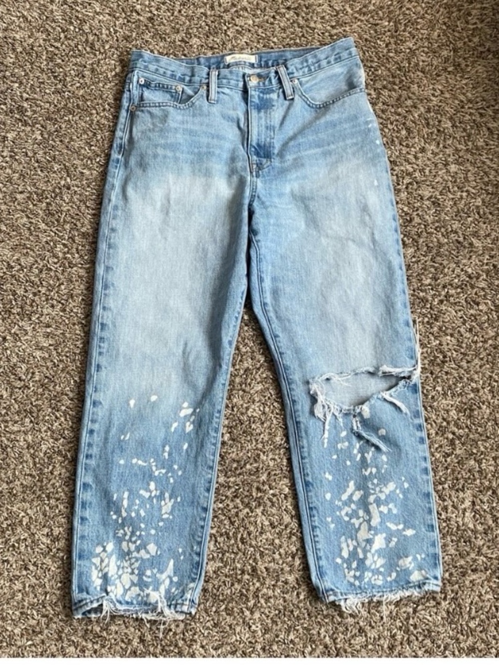 Madewell Jeans Women’s 29 Blue The Dadjean Cropped Bleached Edition Distressed